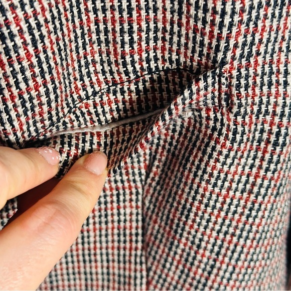 Free People Linen Plaid Tweed Blazer Academia Quiet Luxury Preppy XS Red Navy - Picture 9 of 12